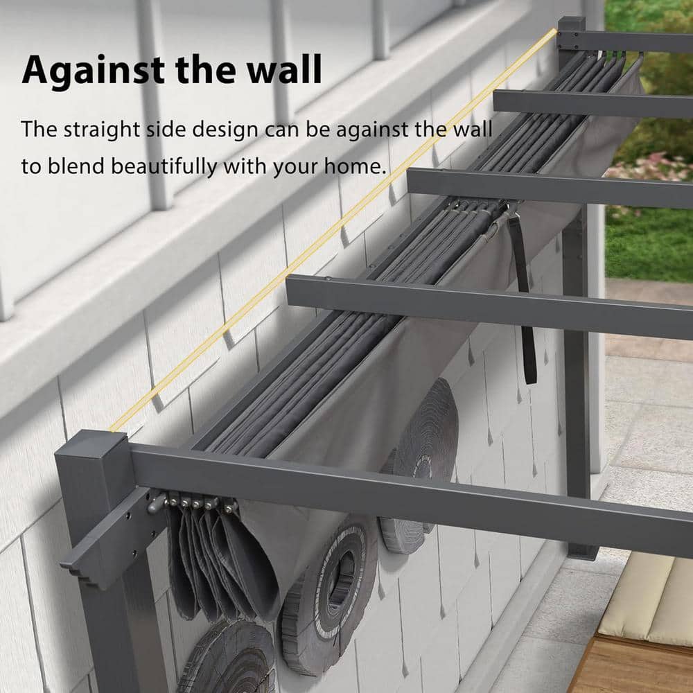 Gray Aluminum 9.5' x 13' Retractable Pergola with Canopy