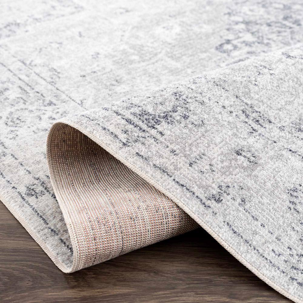 Akram Cream and Antrasit Polyester Runner Rug 2'7" x 10'