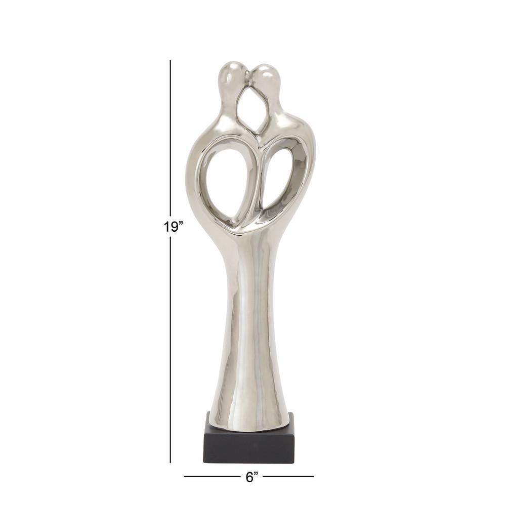 Elegant Silver Porcelain Family Embrace Statue 6"W x 19"H