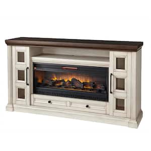 Cecily 72 in. Freestanding Electric Fireplace TV Stand in Antique White with Warm Charcoal Top Finish