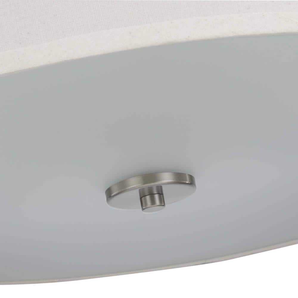 Brushed Nickel 18" Drum Semi-Flush Mount with Off-White Linen Shade