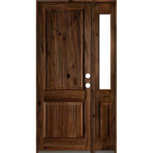 Krosswood Doors 56 in. x 96 in. Knotty Alder Square Top Left-Hand/Inswing Clear Glass Provincial Stain Wood Prehung Front Door with RHSL