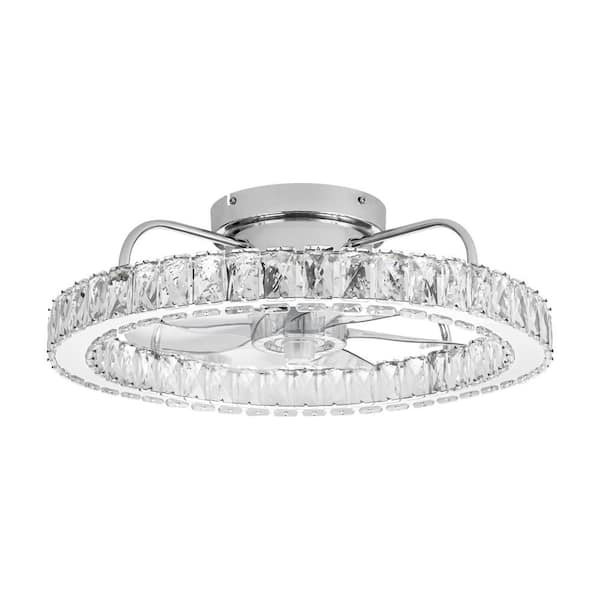 Rennnsan Skylar 19.68 in. W Chrome Indoor Crystal Ring Ceiling Fan with 3-Color Temperature Dimmable LED Light and Remote Control