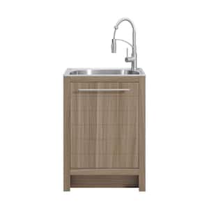 All-In-One Stainless Steel 24 in Laundry Sink with Faucet and Storage Cabinet in Sandy Ash