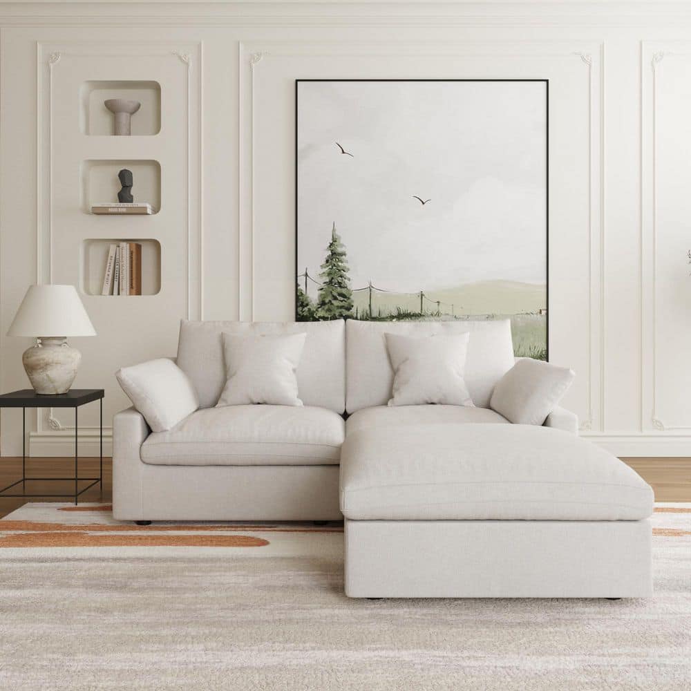 J&E Home Sectional Sofa 3-Piece Linen L-Shaped Modular Free
