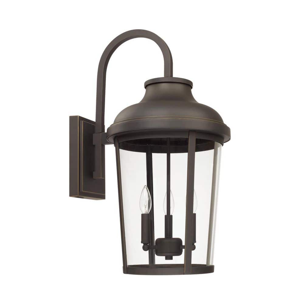 Dunbar 13 in. W x 26.5 in. H 3-Light Clear Glass Outdoor Wall Lantern in Oiled Bronze price history on PriceWatchPro