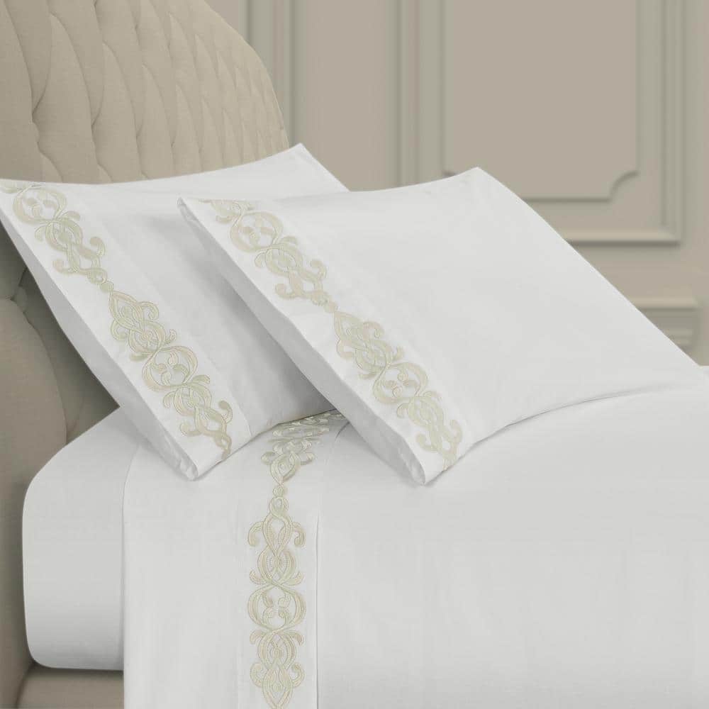 Isabel 4-Pieces Ivory Cotton California King Sheet Set