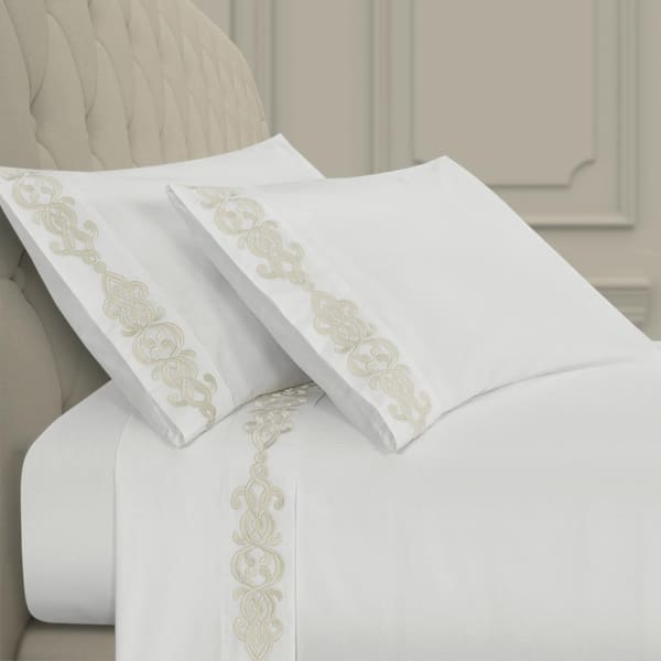 Isabel 4-Pieces Ivory Cotton California King Sheet Set