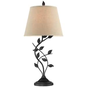 Ambrose 30.5 in. 150-Watt 1-Light Matte Black Transitional Table Lamp with Beige Shade, No Bulb Included