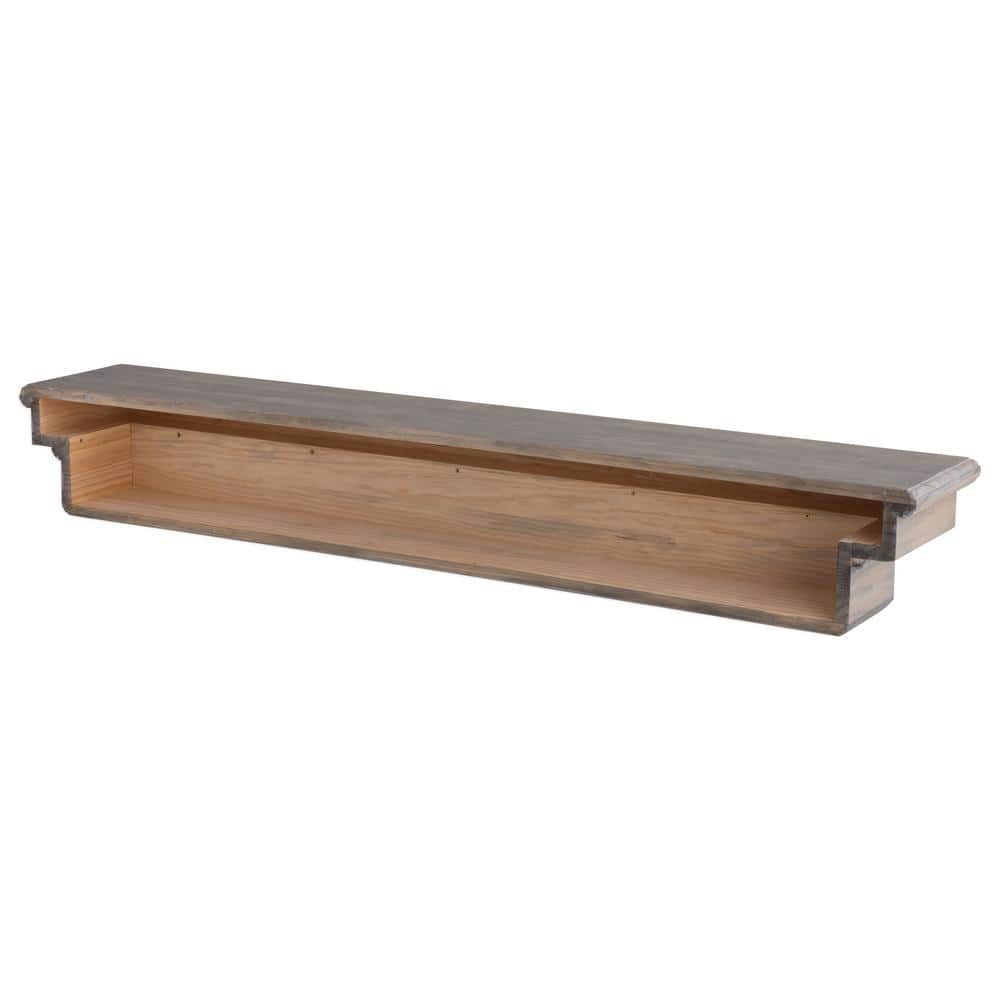 Ash Gray Solid Wood Wall-Mounted Mantel Shelf with Corbel Bracket Arches
