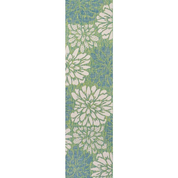 JONATHAN Y Zinnia Modern Floral Navy/Green 3 ft. 11 in. x 6 ft. Textured  Weave Indoor/Outdoor Area Rug SMB110B-4 - The Home Depot