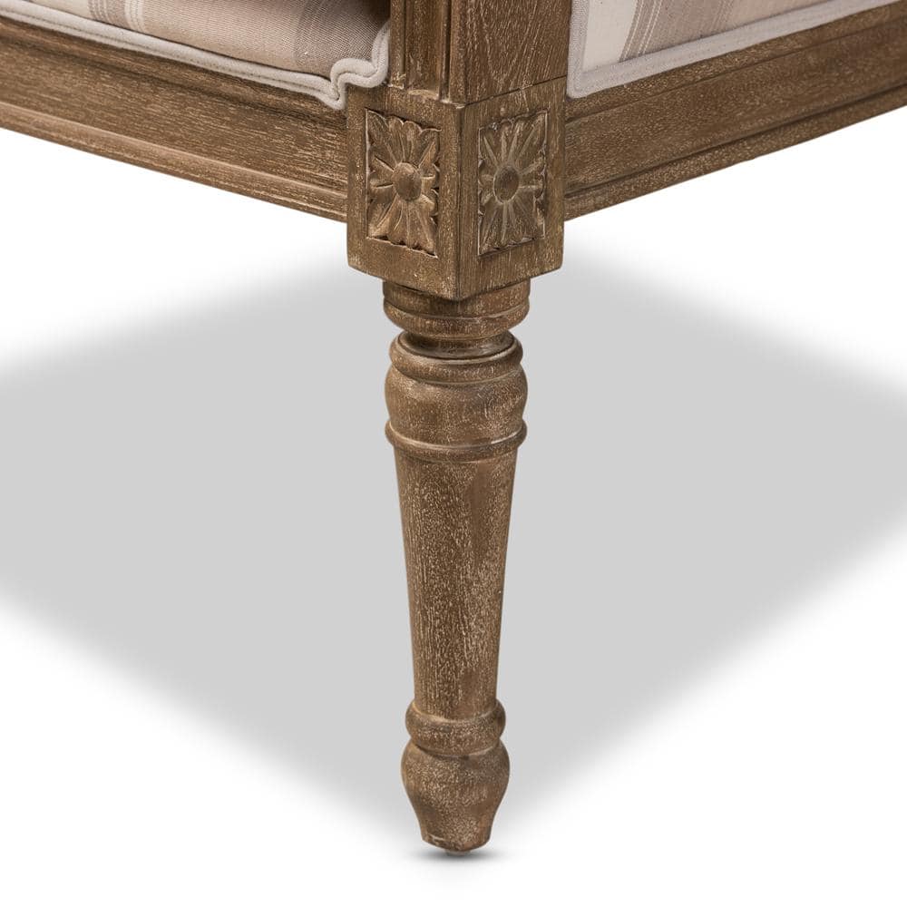 Classic French Oak Accent Chair with Brown Striped Cushion