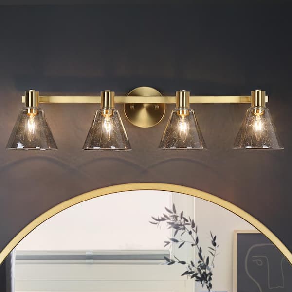 Uolfin Transitional Bathroom Gold Vanity Light, 28.5 in. 4-Light Modern Bell Wall Sconce Light Suitable for Large Powder Room