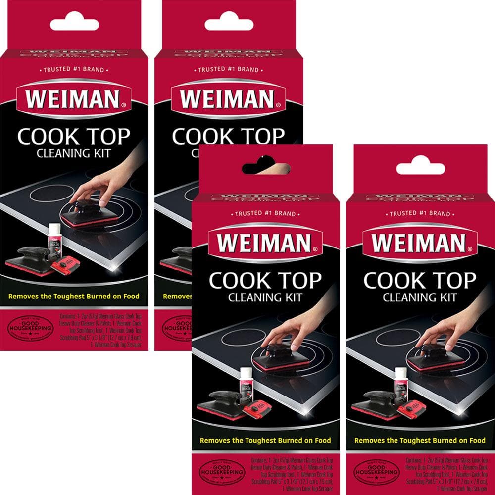 Weiman Ceramic and Glass Cooktop Cleaner - 10 Ounce - Stove Top Daily  Cleaner Kit - 12 Ounce - Glass Ceramic Induction Cooktop Cleaning Bundle  for