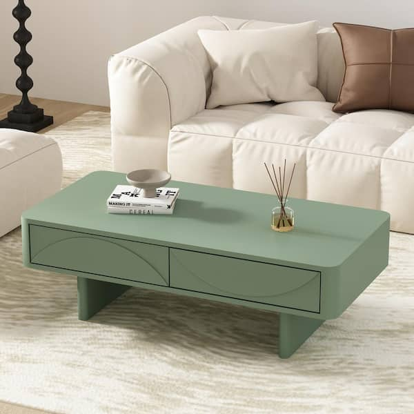 Ella 47.2 in. Modern Sage Green Rectangle MDF Coffee Table with 2-Full Extension Drawers