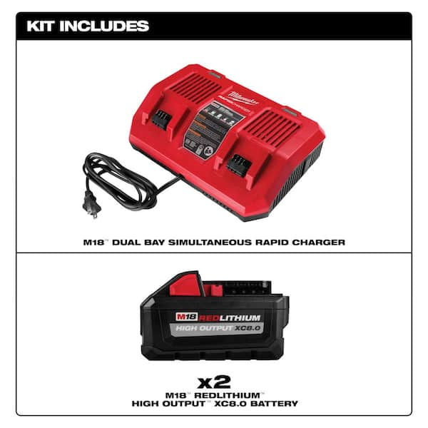 Milwaukee M18 18V Lithium Ion Dual Bay Rapid Battery Charger w 2 8Ah HIGH OUTPUT Batteries 48 59 1882