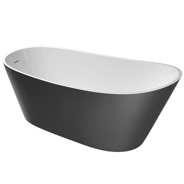 67 in. x 29.5 in. Acrylic Free Standing Soaking Tub Flatbottom Freestanding Bathtub with Chrome Drain in Matte Grey