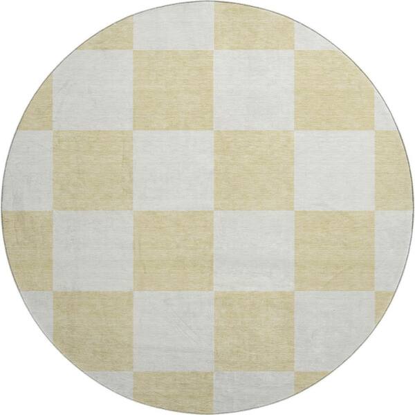 Mayfield Premium Machine Washable Abstract AMF2345 Wheat 8 ft. x 8 ft. Round Rug