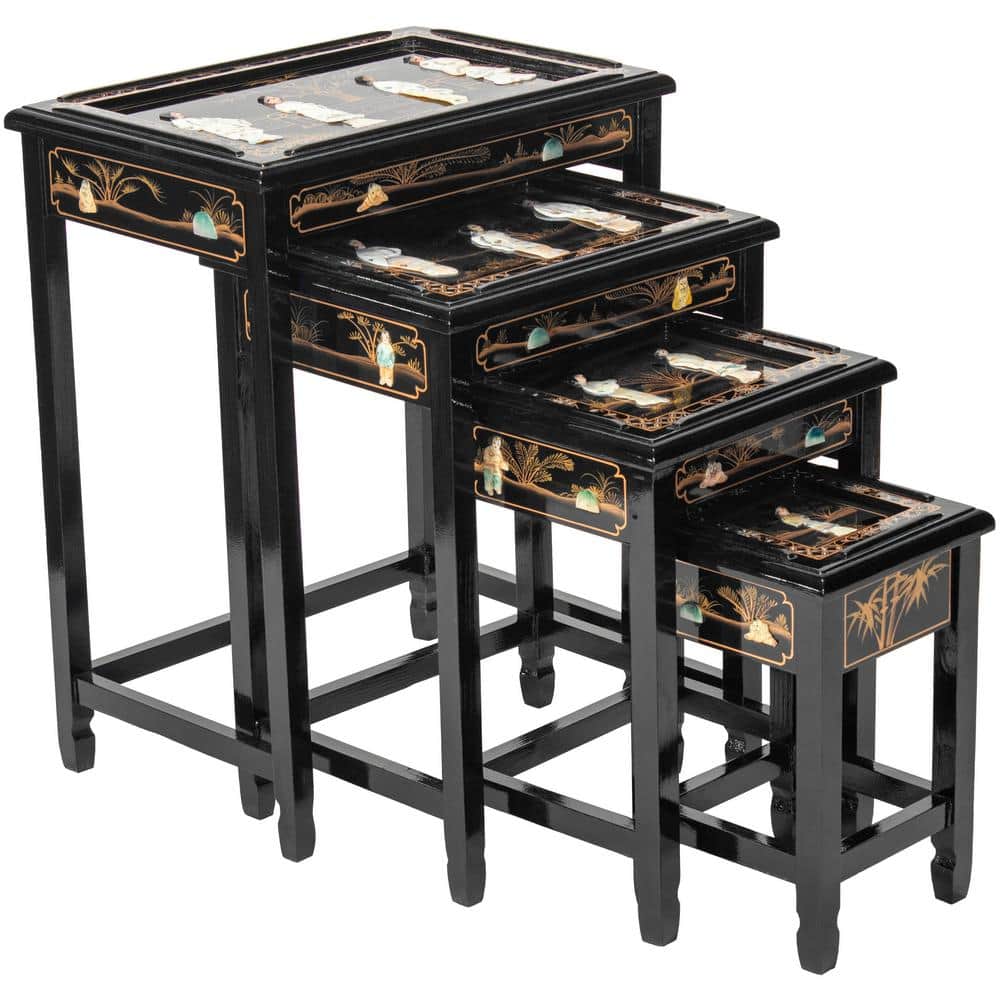 Red Lantern 26 in. W Black Lacquer Nesting Table L3-M723B