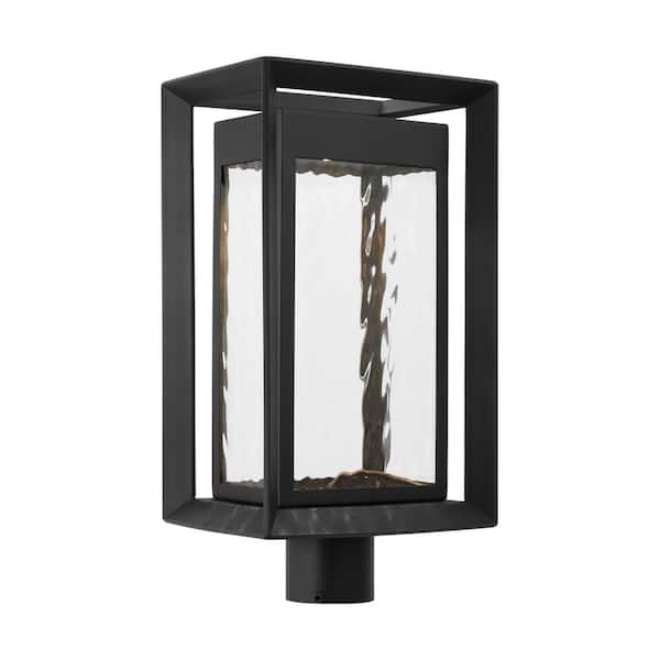 Generation Lighting Urbandale Large 1-Light Textured Black StoneStrong Outdoor Weather Resistant Post Light with Integrated LED