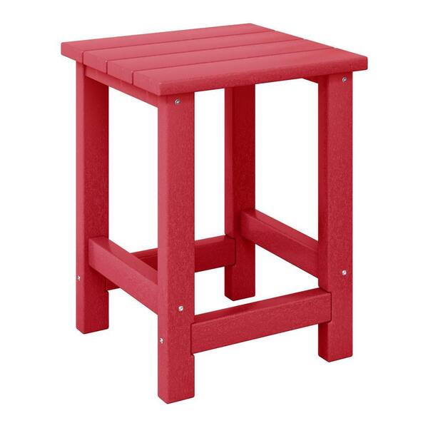 Children's Laguna Outdoor Patio All Weather Fade Resistant Kids Poly Plastic Adirondack Square Side Table in Red