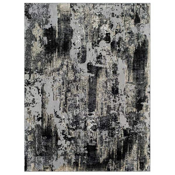 Benjara Modern Black and Gold 5 ft. x 7 ft. Dark Abstract Art Design Polypropylene Fabric Area Rug