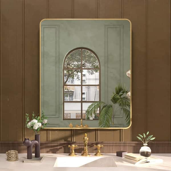 Cozy 30 in. W x 36 in. H Rectangular Framed Wall Bathroom Vanity Mirror in Brushed Gold