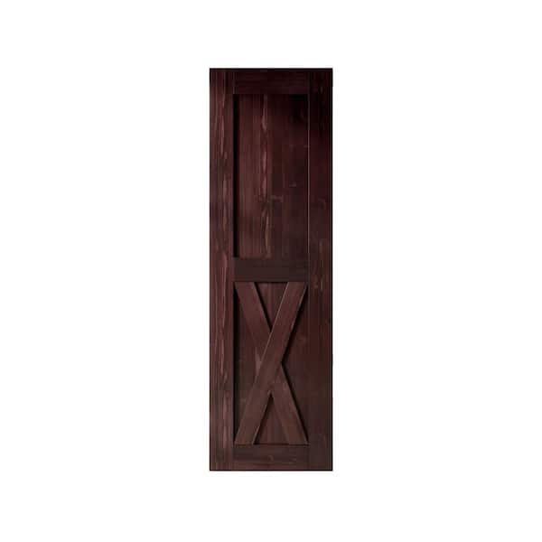 HOMACER 26 in. x 84 in. X-Frame Red Mahogany Solid Natural Pine Wood Panel Interior Sliding Barn Door Slab with Frame