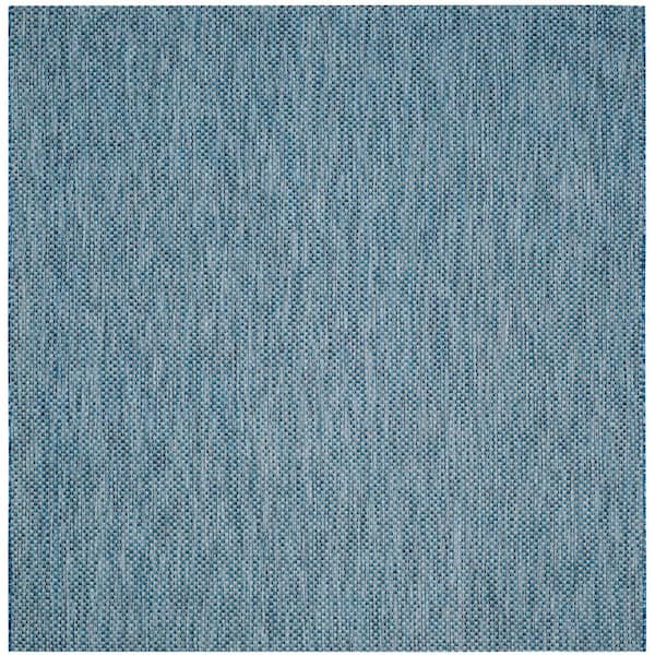 Courtyard Navy/Gray 8 ft. x 8 ft. Solid Distressed Indoor/Outdoor Patio  Square Area Rug
