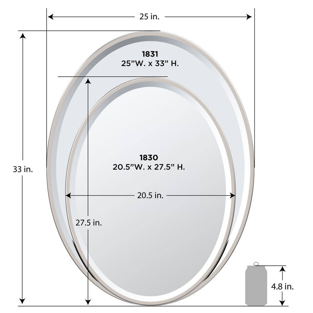 Elegant Satin Nickel Full-Length 33"x25" Rectangular Vanity Mirror