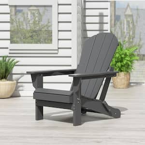 Addison Poly Plastic Folding Outdoor Patio Traditional Adirondack Lawn Chair in Gray