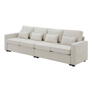 104 in. Straight Arm Fabric Rectangle 4-Seater Sofa Upholstered Sofa Couch in. Beige with Pockets and 4 Pillows