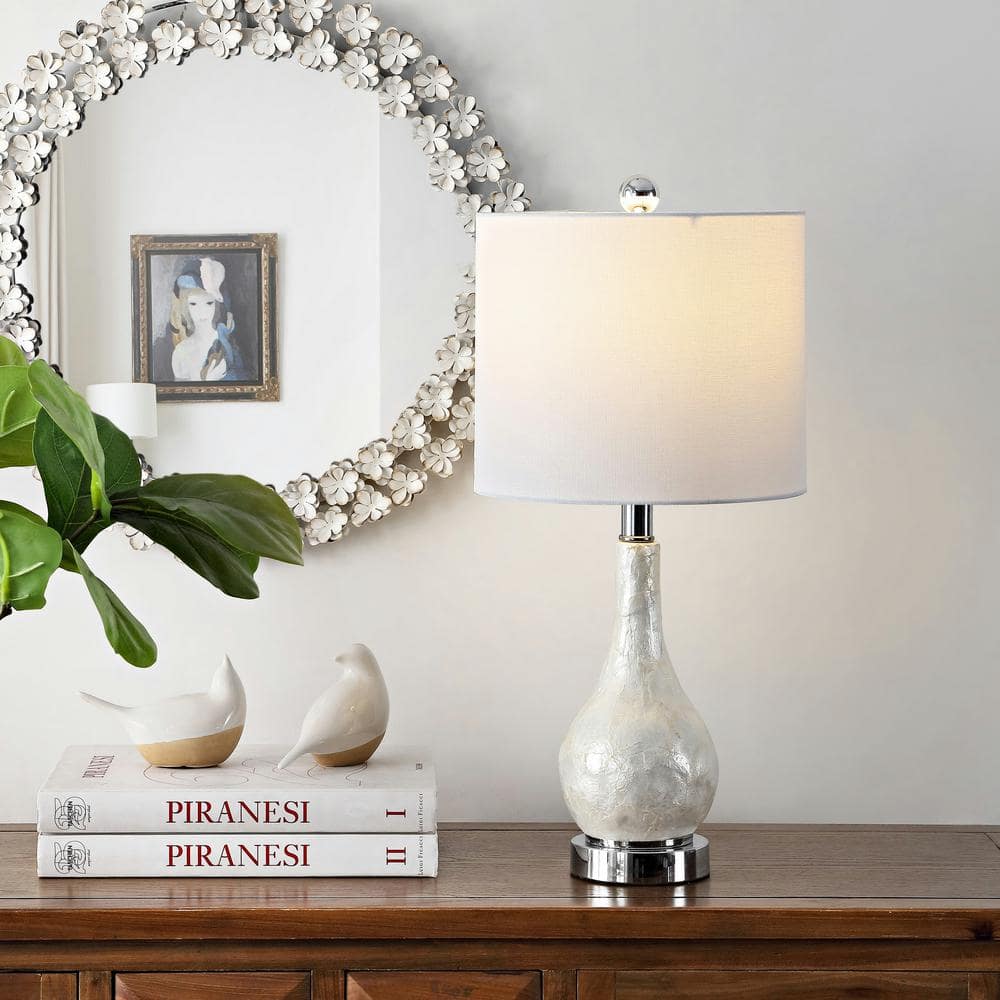 Ivory Seashell Resin Table Lamp with White Shade