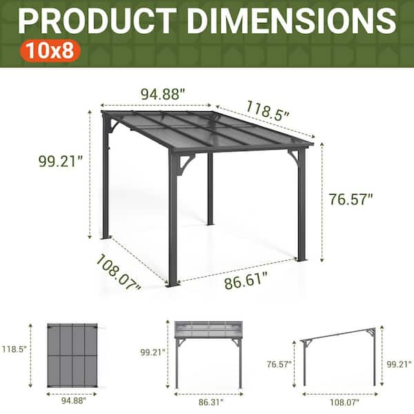 VIWAT 8 ft. x 10 ft. Hardtop Sloping Pitched Roof Gazebo