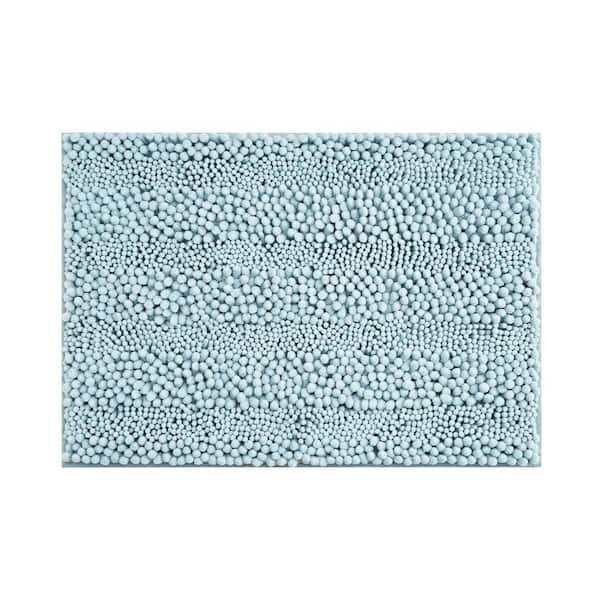 Laura Ashley Astor With TPR Backing 20 in. x 34 in. Aqua Solid Color Polyester Rectangle Bath Mat