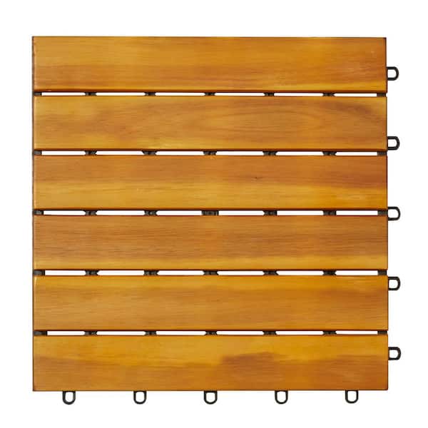 Tidoin Patio 6-Slat 1 ft. x 1 ft. Wood Interlocking Deck Tile in Brown ...