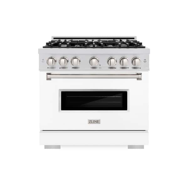 Classic 36 in. 6-Burner Gas Range with Gas Convection Oven in Stainless Steel and Matte White Door