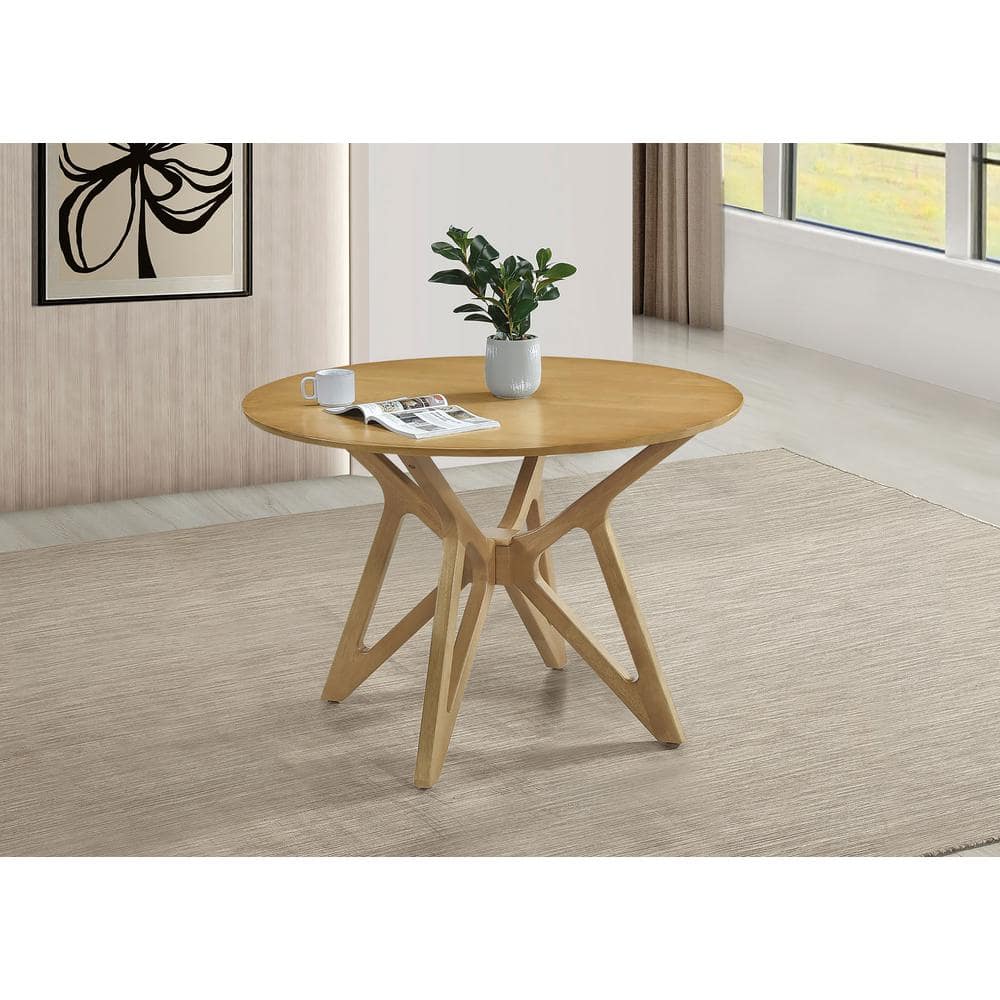 Light Walnut Round Mid-Century Modern Wood Dining Table