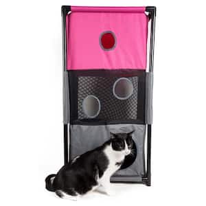 Pink and Grey Kitty-Square Obstacle Soft Folding Sturdy Play-Active Travel Collapsible Travel Pet Cat House Furniture