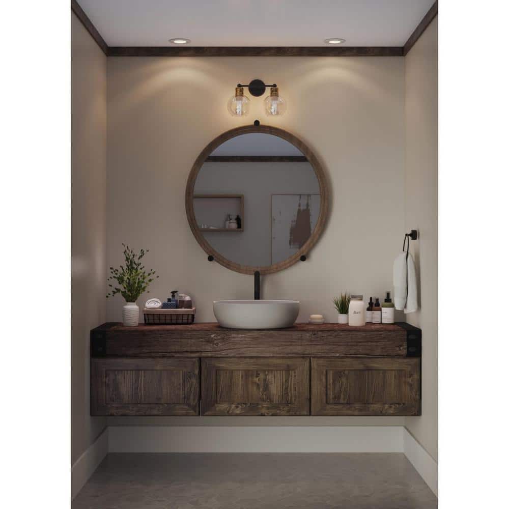 Antique Bronze 2-Light Bath Vanity with Clear Glass Shades