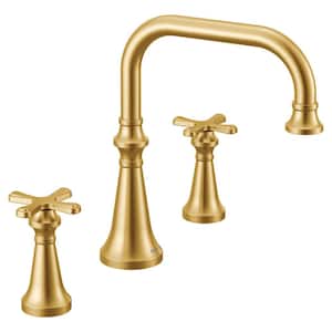 Colinet 2-Handle Arc Deck-Mount Roman Tub Faucet Trim with Cross Handle in Brushed Gold