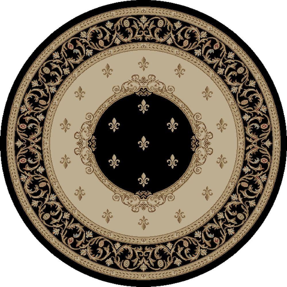 Concord Global Trading Jewel Fleur De Lysmedallion Black 5 Ft. Round 