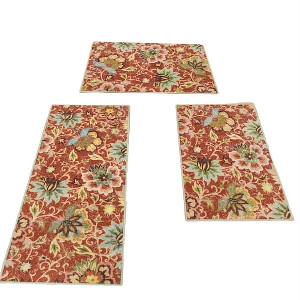 Red 20 in. x 32 in. Indoor Kitchen Mats 3 Piece Set