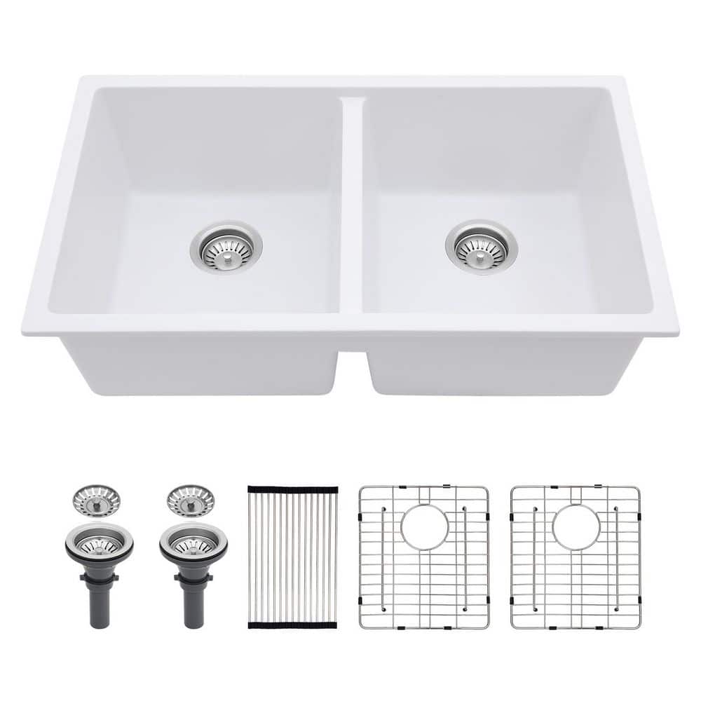 33 in. Undermount Double Bowl(50/50) White Quartz Kitchen Sink price history on PriceWatchPro