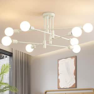 8-Light White Rubbed Gold Sputnik Chandelier for Living Room/Dining Room Kitchen Semi Flush Mount, Bulb Not Included