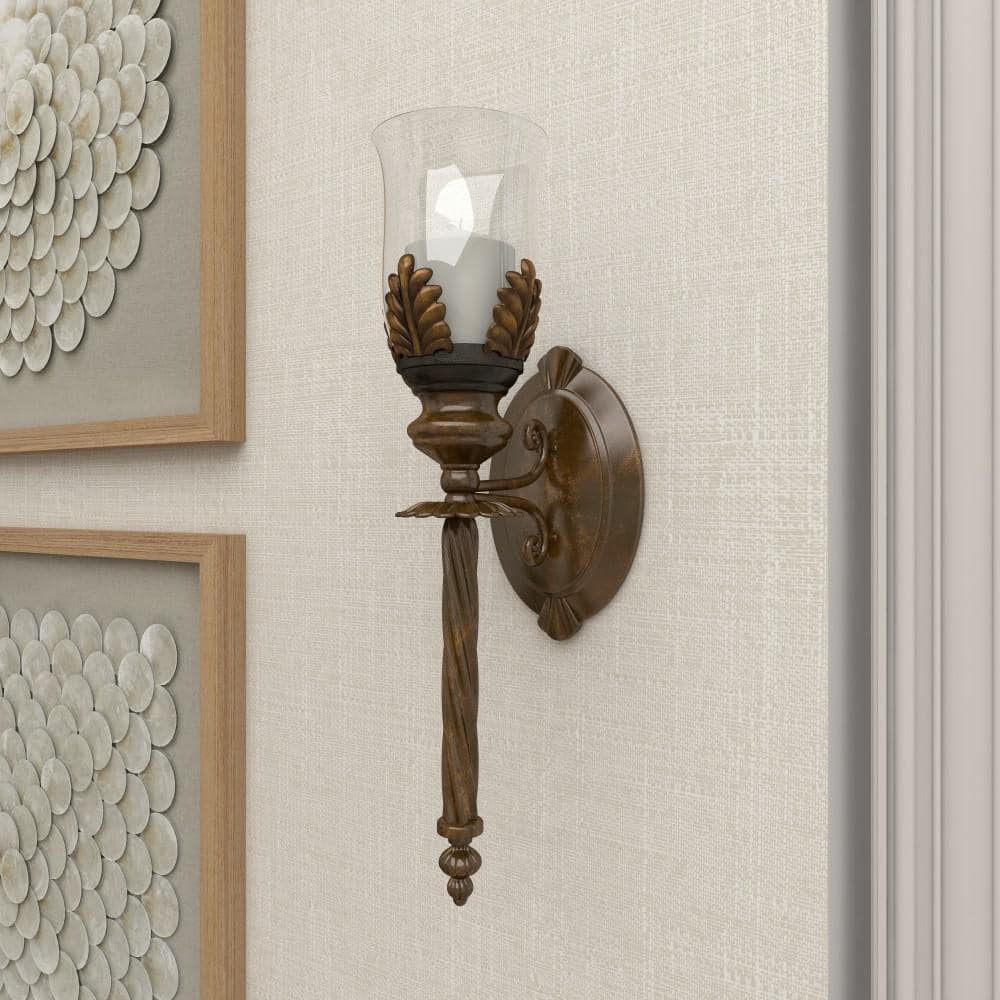 Rustic Elegance Bronze Metal & Glass Hurricane Wall Sconce