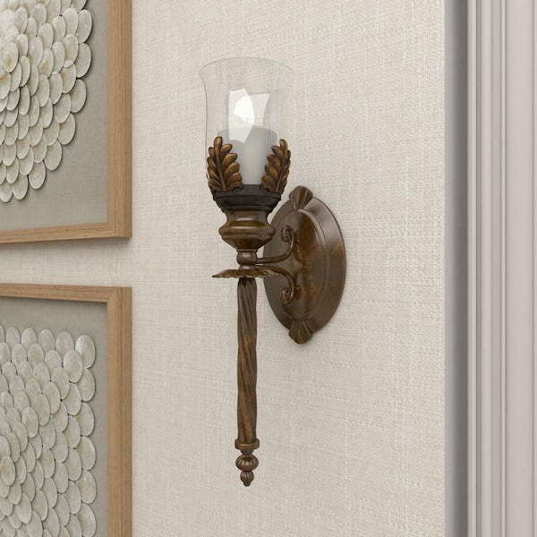 Litton Lane Brown Glass Single Candle Wall Sconce 72273 - The Home Depot