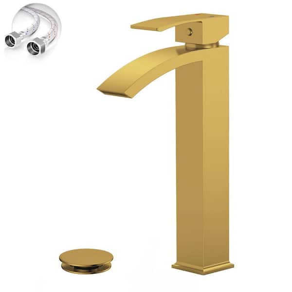 Waterfall Single Hole Single Handle Bathroom Vessel Sink Faucet in Brushed Gold