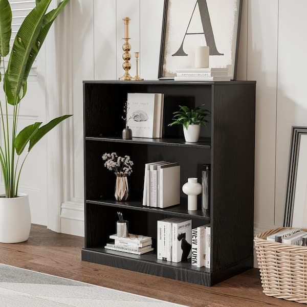 Lumioca 36 in. Tall Black Wood Grain Wood 2-Shelf Open Bookcase with Storage