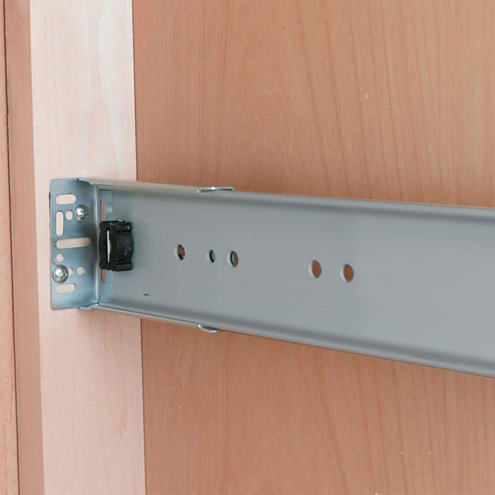 Gray Plastic Pull-Out Trash Can with Adjustable Mounting Brackets